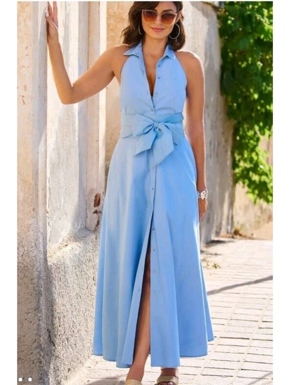 Boston Proper Maxi Length Belted Poplin Collared Shirt Dress Blue size 16 NWT - Picture 2 of 13